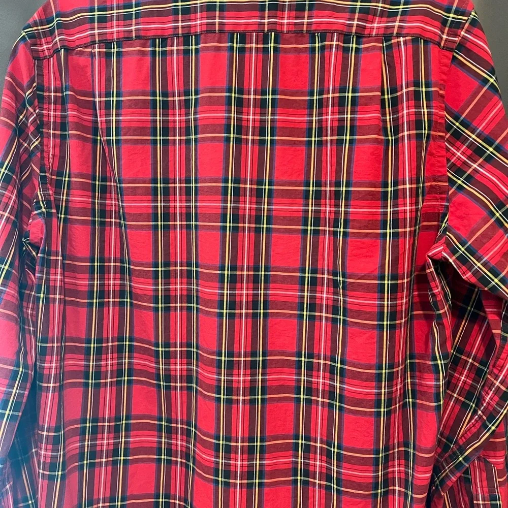 Men’s J.Crew size medium holiday Christmas, button-down dress shirt red plaid - Picture 3 of 6